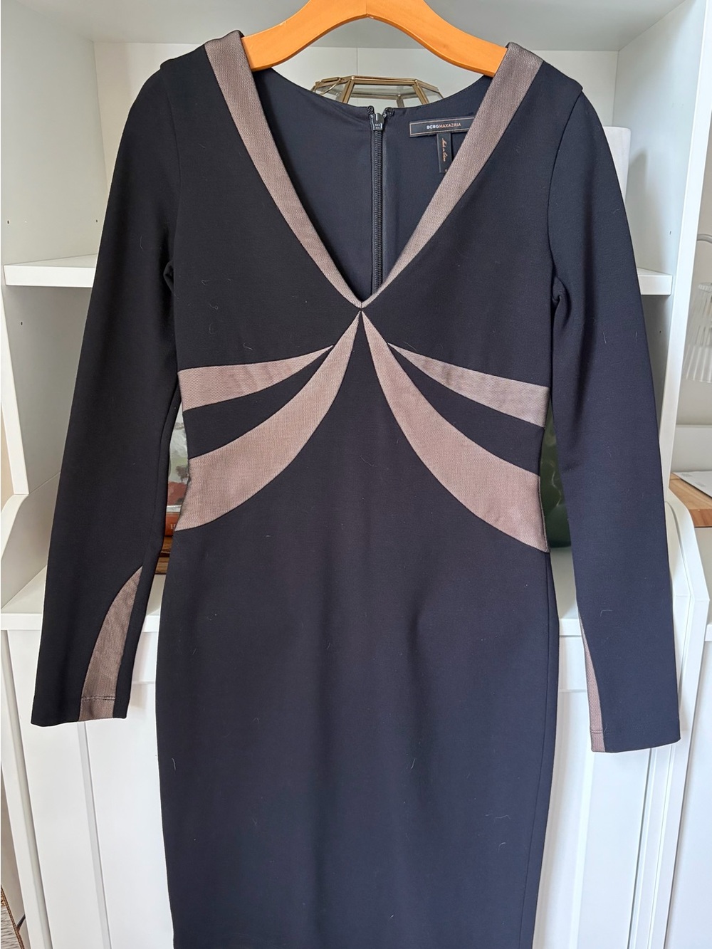 BCBGMaxAzria Black Dress with Taupe Contrast Panels
